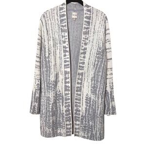 Nic+Zoe Womens Linen Blend Open Front Duster Cardigan Abstract White Gray Large